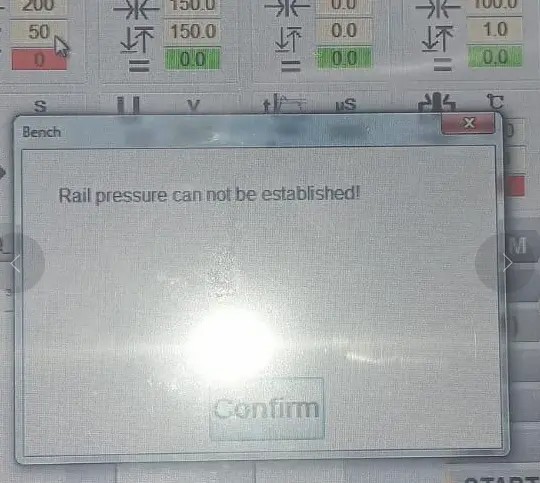  rail pressure cannot be established on diesel test bench