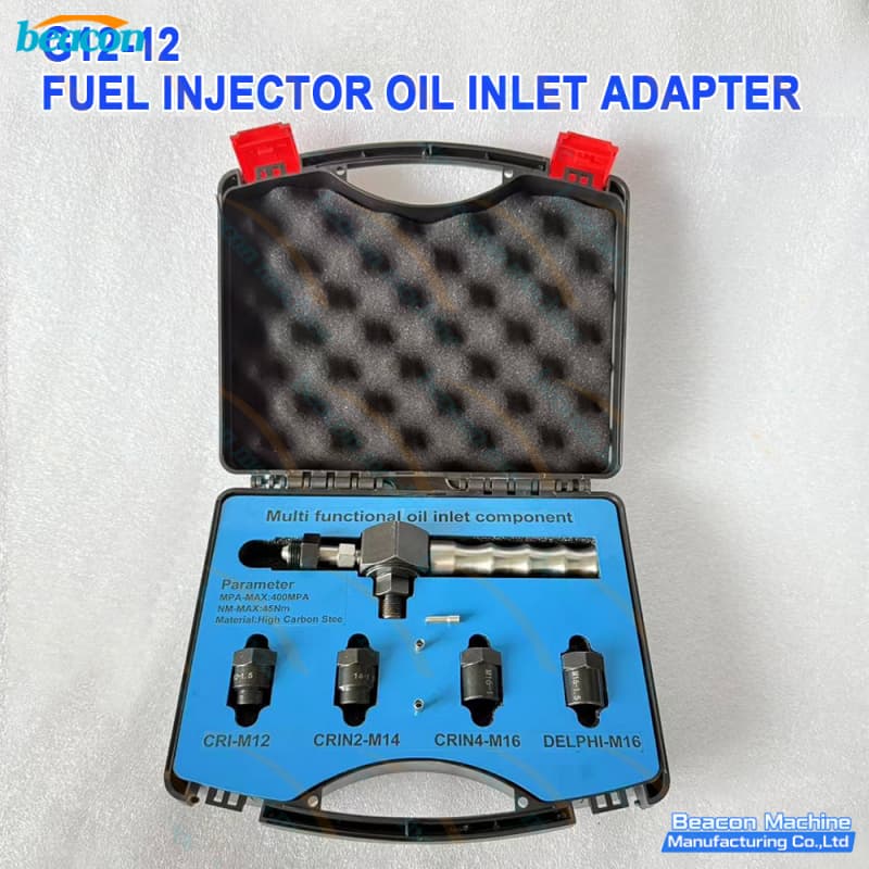 G12-12 multi-functional oil inlet adapter kit including M12 M14 M16 adaptors in protective case.
