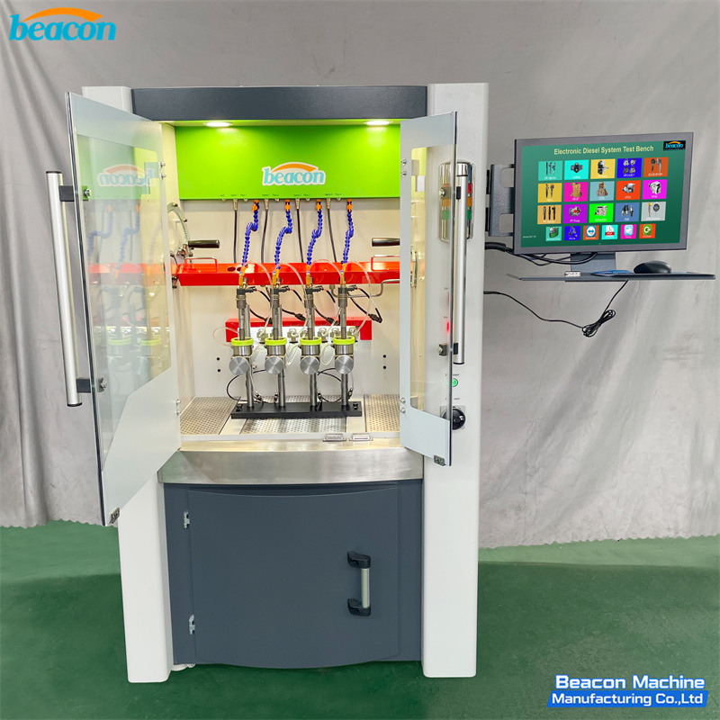 Exterior front view of the BC800-PRO professional common rail injector test machine with glass protection.