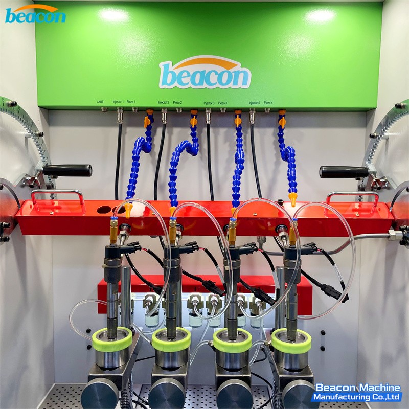  High-precision testing chamber showing four injectors mounted simultaneously on BC800-PRO for batch testing.