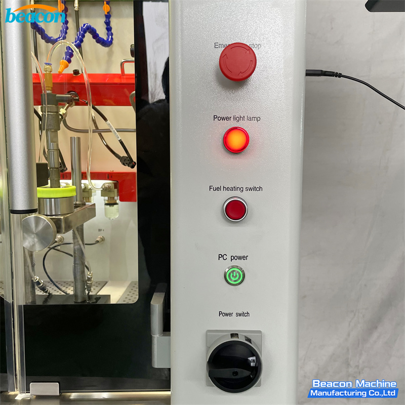  Integrated control panel with emergency stop and power switches on professional common rail tester.