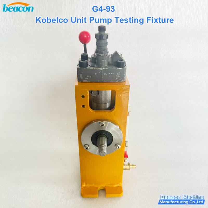 Front view of G4-93 Kobelco EUP diagnostic tool showing high-pressure fuel outlet and drive shaft. Front view of G4-93 Kobelco EUP diagnostic tool showing high-pressure fuel outlet and drive shaft.
