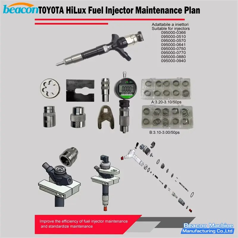 G4-90 Toyota HiLux fuel injector maintenance plan infographic showing compatible Denso injector part numbers and shim kits.