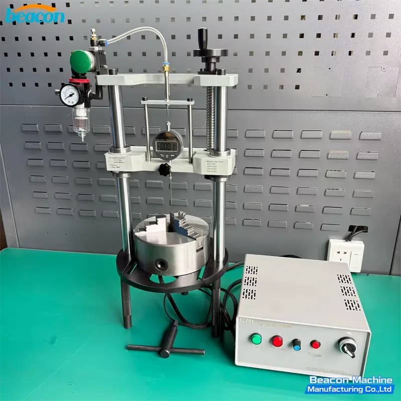 Professional diesel injector travel calibration workstation shown with its external air control box.