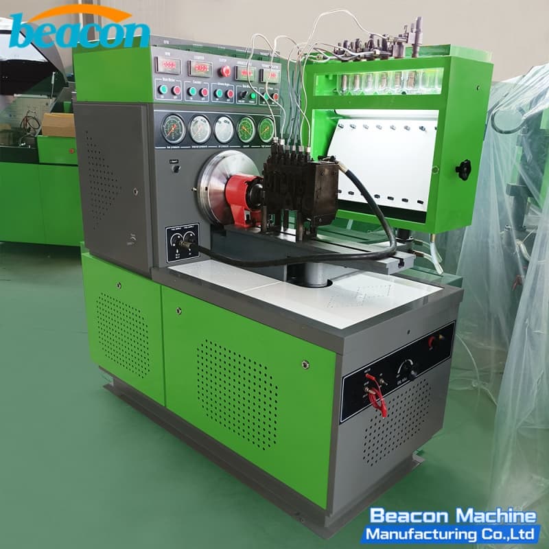 Side view of 12 cylinder mechanical pump test bench with pump mounted