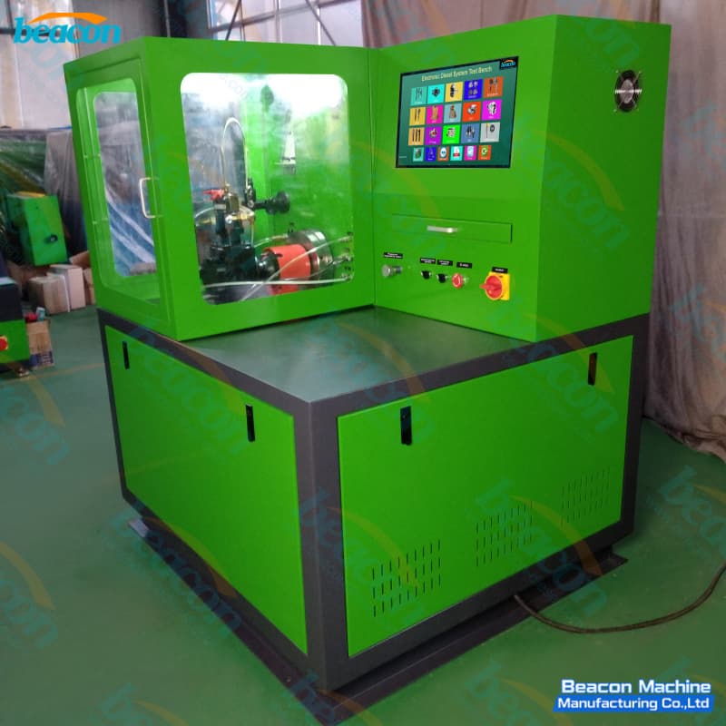 EUI EUP-D unit pump testing workstation with safety glass enclosure side view