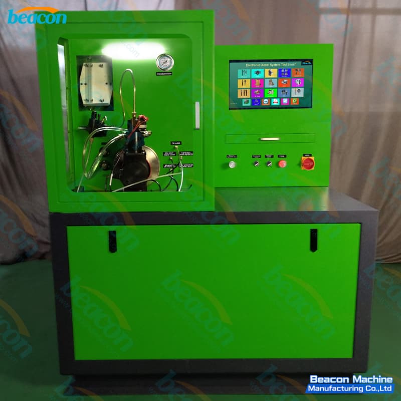 Front view of EUI EUP test bench showing diagnostic screen and control buttons