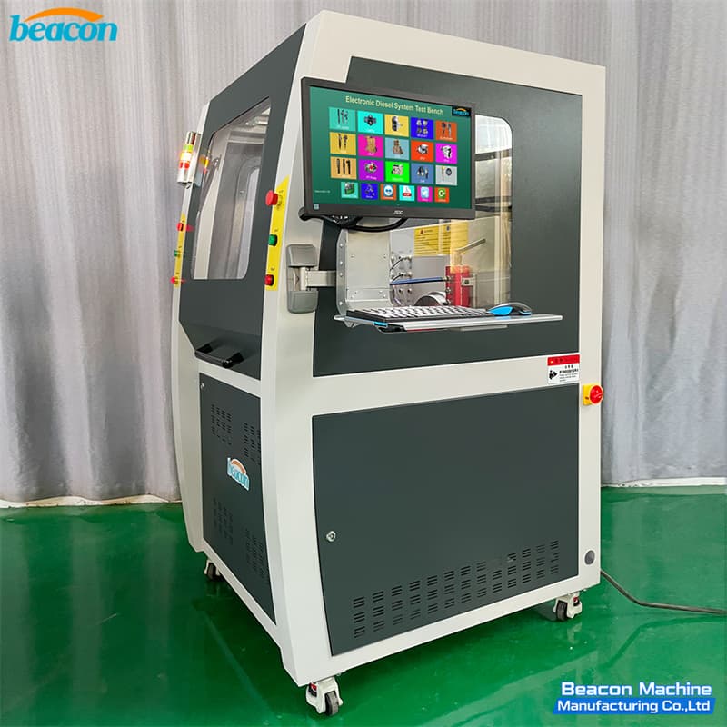 Beacon Machine professional common rail injector and pump test bench with industrial PC control system.