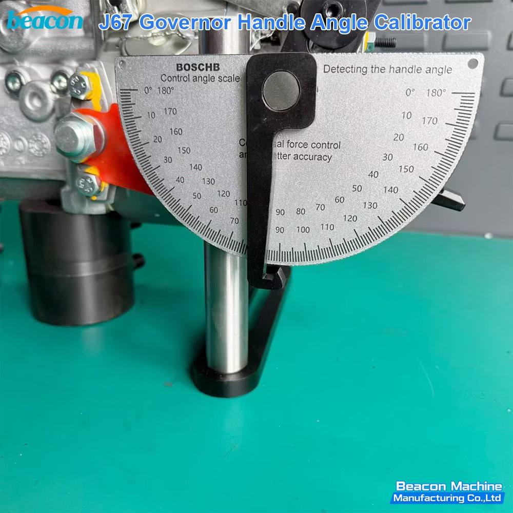 Detailed close-up of Bosch-B control angle scale on J67 calibrator.
