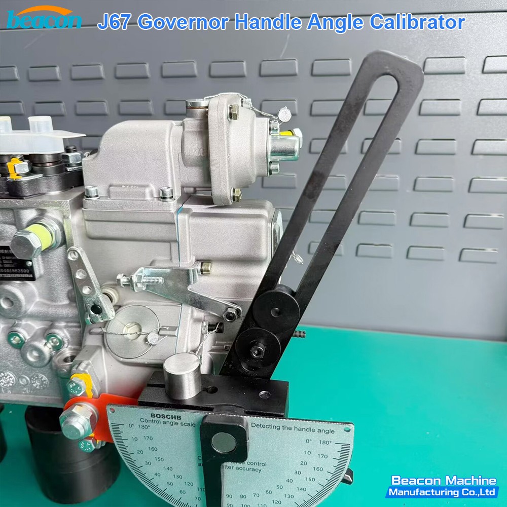 J67 mechanical fuel pump tool being used on a workshop test stand.