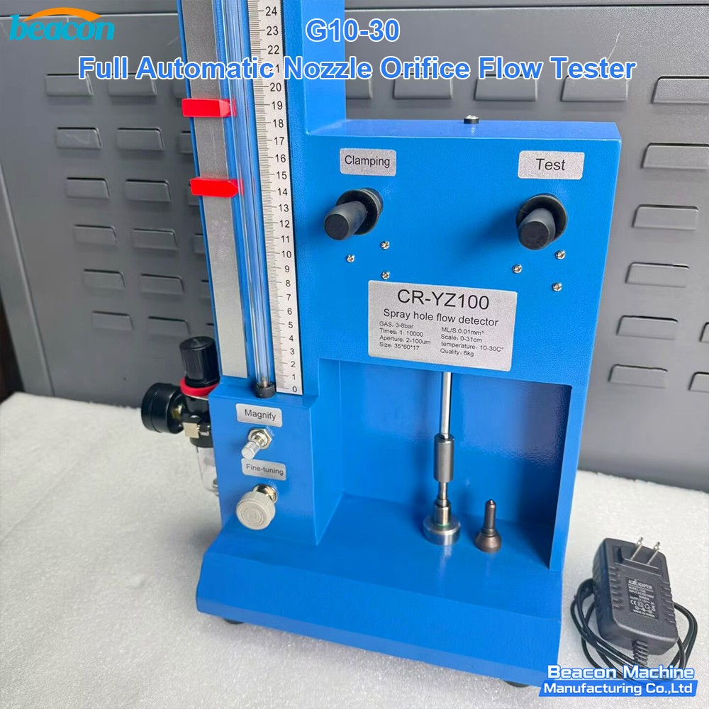G10-30 automatic nozzle orifice measurement device with integrated air filtration system.