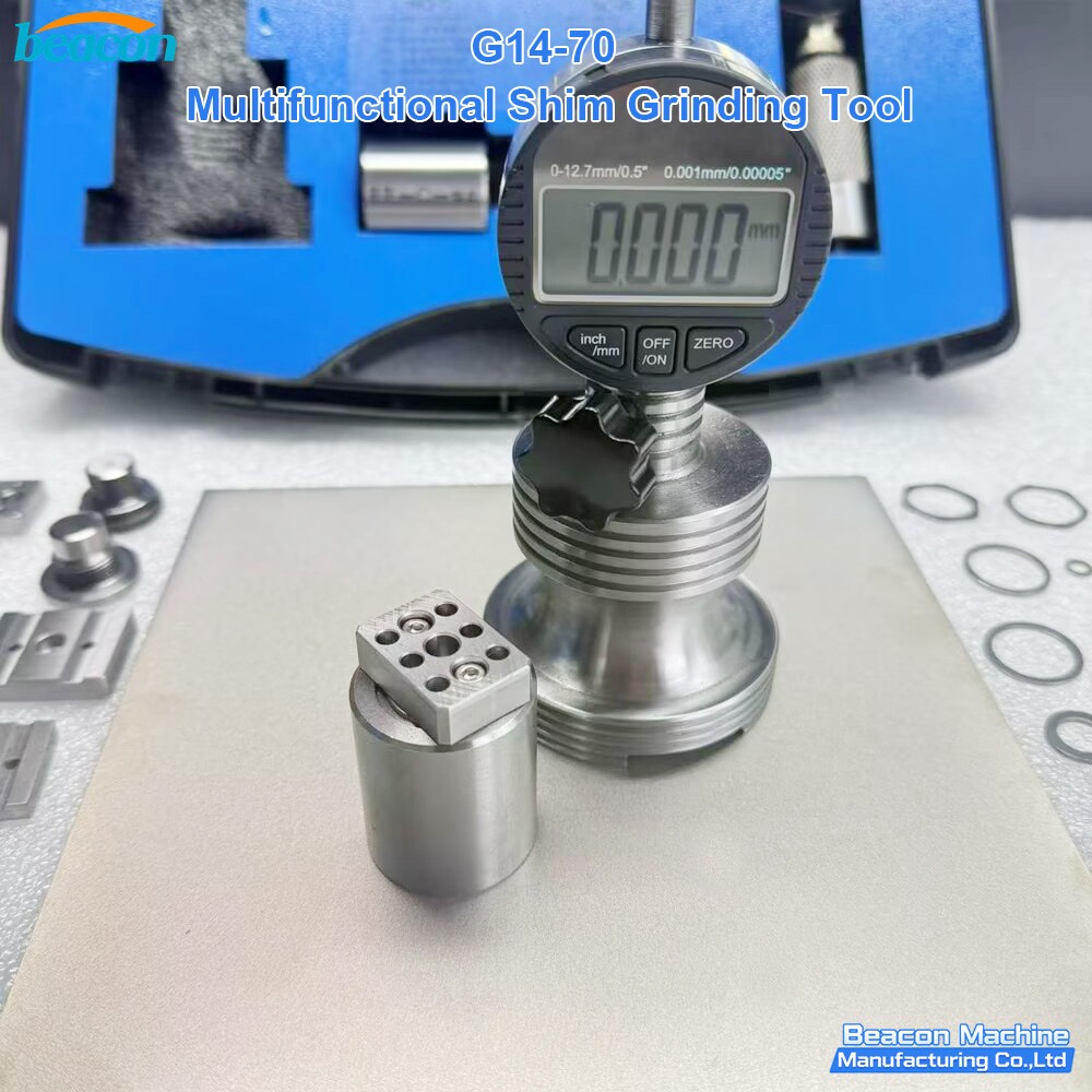 High precision digital dial gauge for measuring diesel injector shim thickness accuracy.