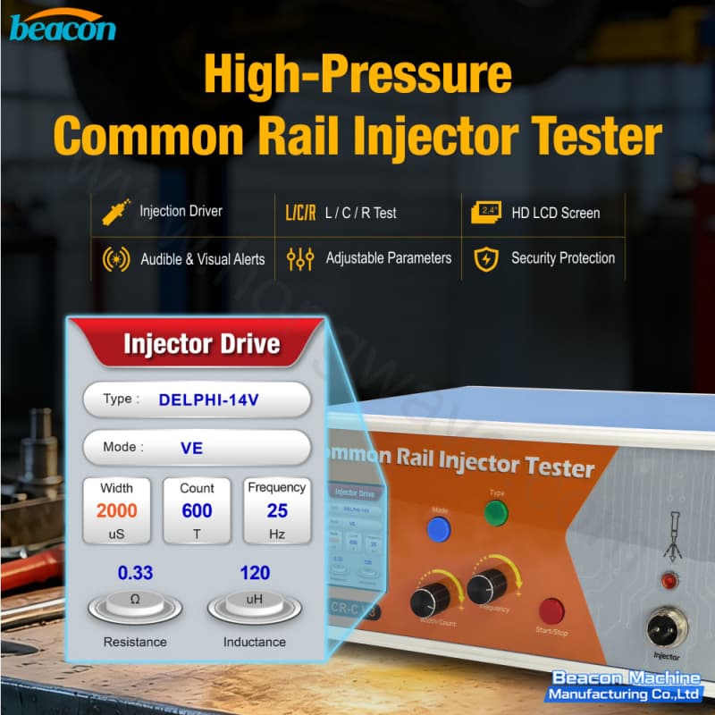 Real-time resistance and inductance measurement display on injector drive unit.