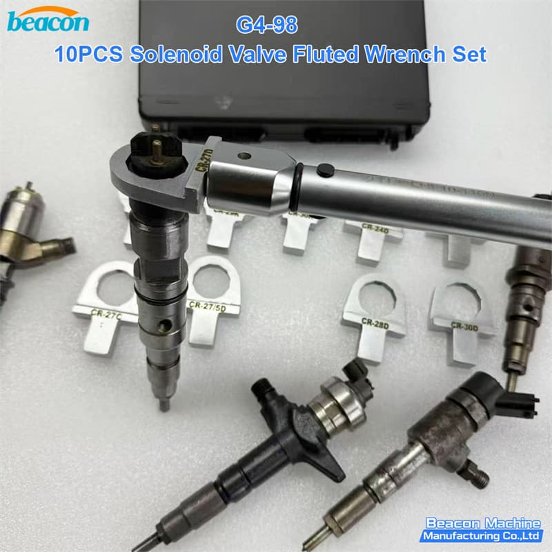 Application of CR-27D fluted wrench on a common rail injector solenoid nut.