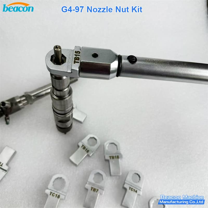 Precision application of G4-97 torque wrench on diesel injector nozzle cap