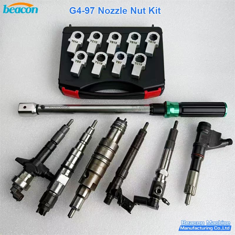G4-97 injector nozzle nut kit shown with various common rail injector models