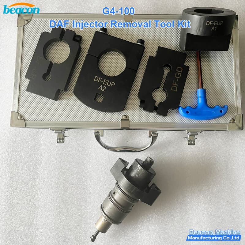 Detailed assembly view of G4-100 clamping fixtures for DAF smart injector extraction