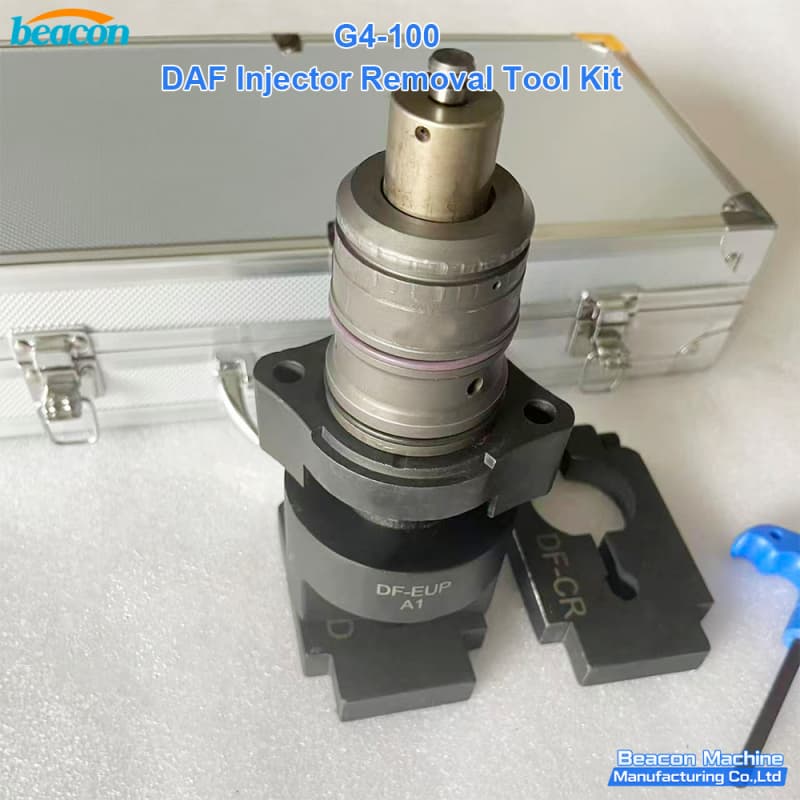 Full set overview of specialized DAF smart injector disassembly tool kit with hex key