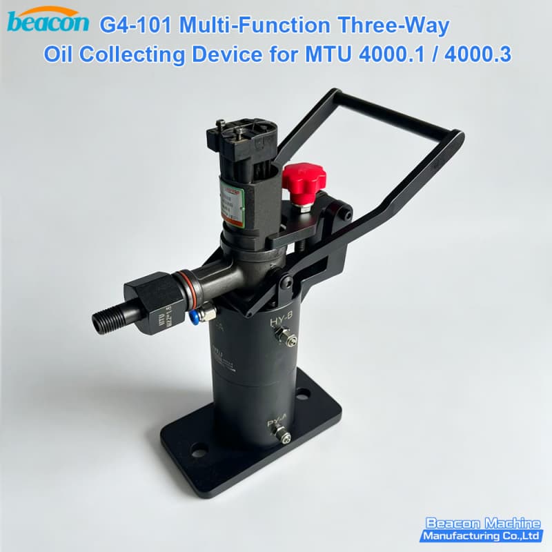 High-precision MTU diesel injector testing accessory showing hydraulic connection ports