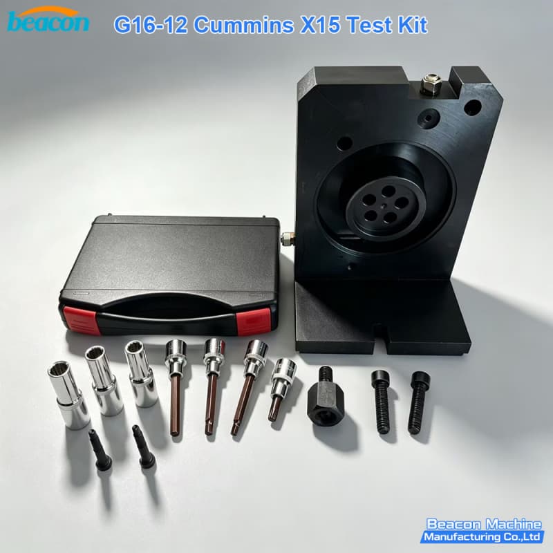 BEACON MACHINE G16-12 Cummins X15 test kit with heavy-duty mounting flange and specialized drive sockets