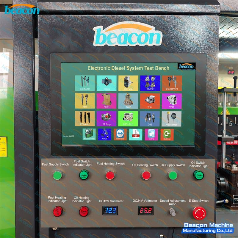 High-pressure common rail injector mounting setup with dedicated fuel return measurement sensors.