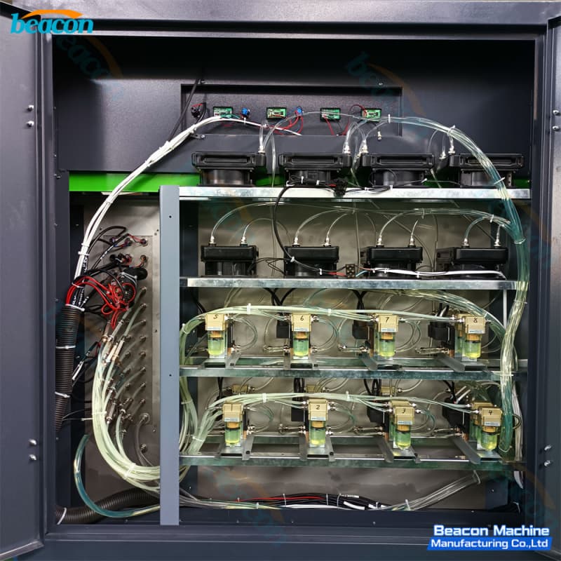 Rear service compartment showing 8 independent volumetric gear flow sensors with dual electric cooling fan assemblies. Rear service compartment showing 8 independent volumetric gear flow sensors with dual electric cooling fan assemblies.