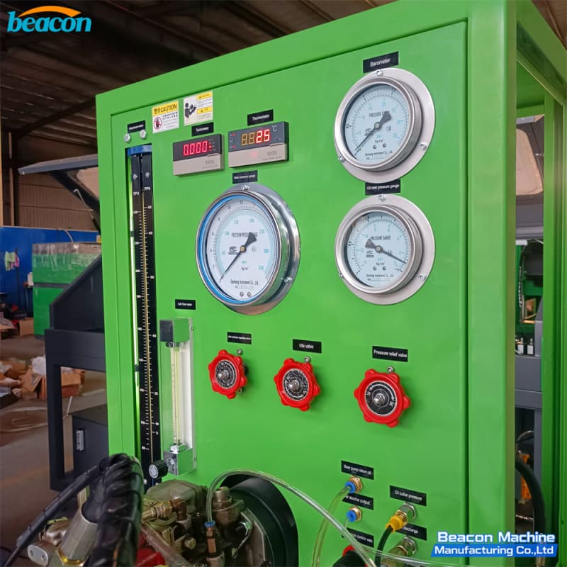 Detailed view of the red rotary control valves (Idle valve, Main pressure regulating valve, Pressure relief valve) and air source lines. Detailed view of the red rotary control valves (Idle valve, Main pressure regulating valve, Pressure relief valve) and air source lines.