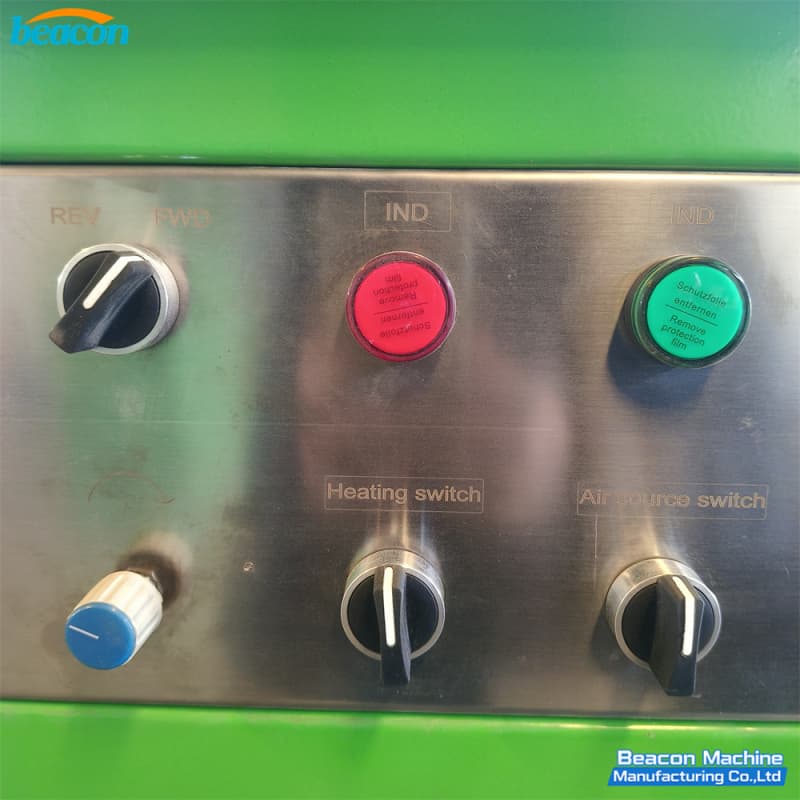 Lower control switchboard showing Heating switch, Air source switch, Direction selector, and indicator lamps. Lower control switchboard showing Heating switch, Air source switch, Direction selector, and indicator lamps.